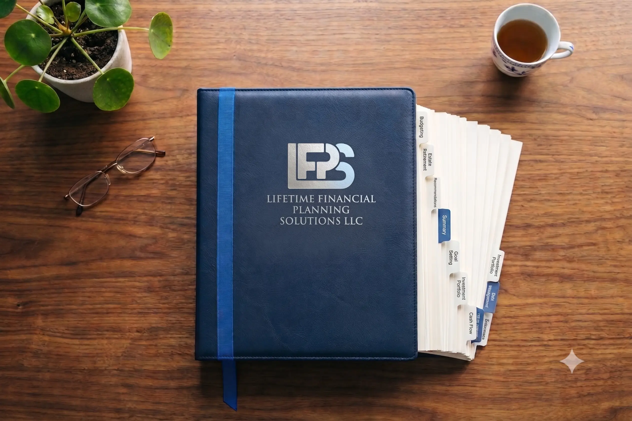 Financial planning book with notes